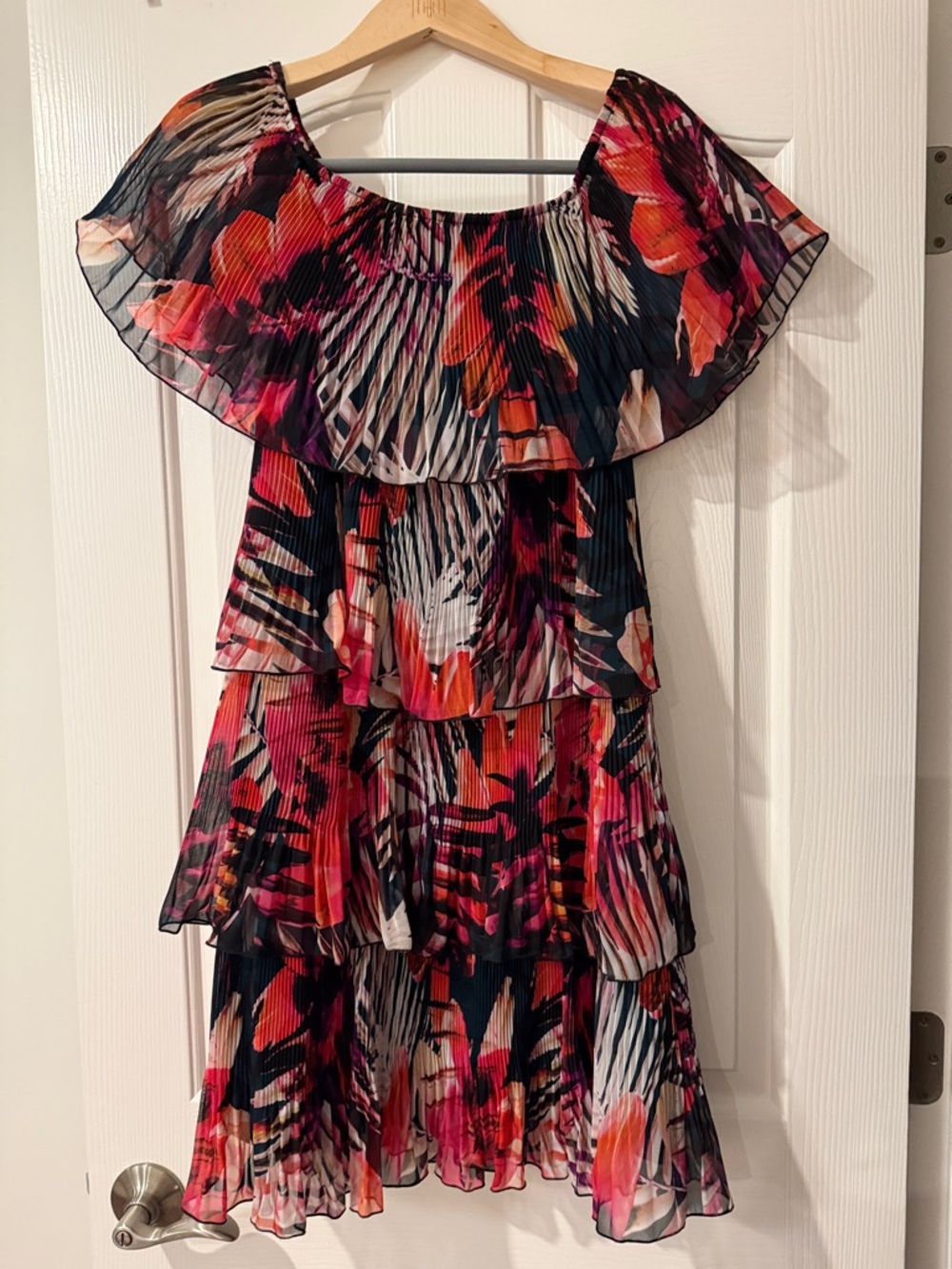 Frank Lyman Design Collection Black and Pink Floral Ruffle Dress
